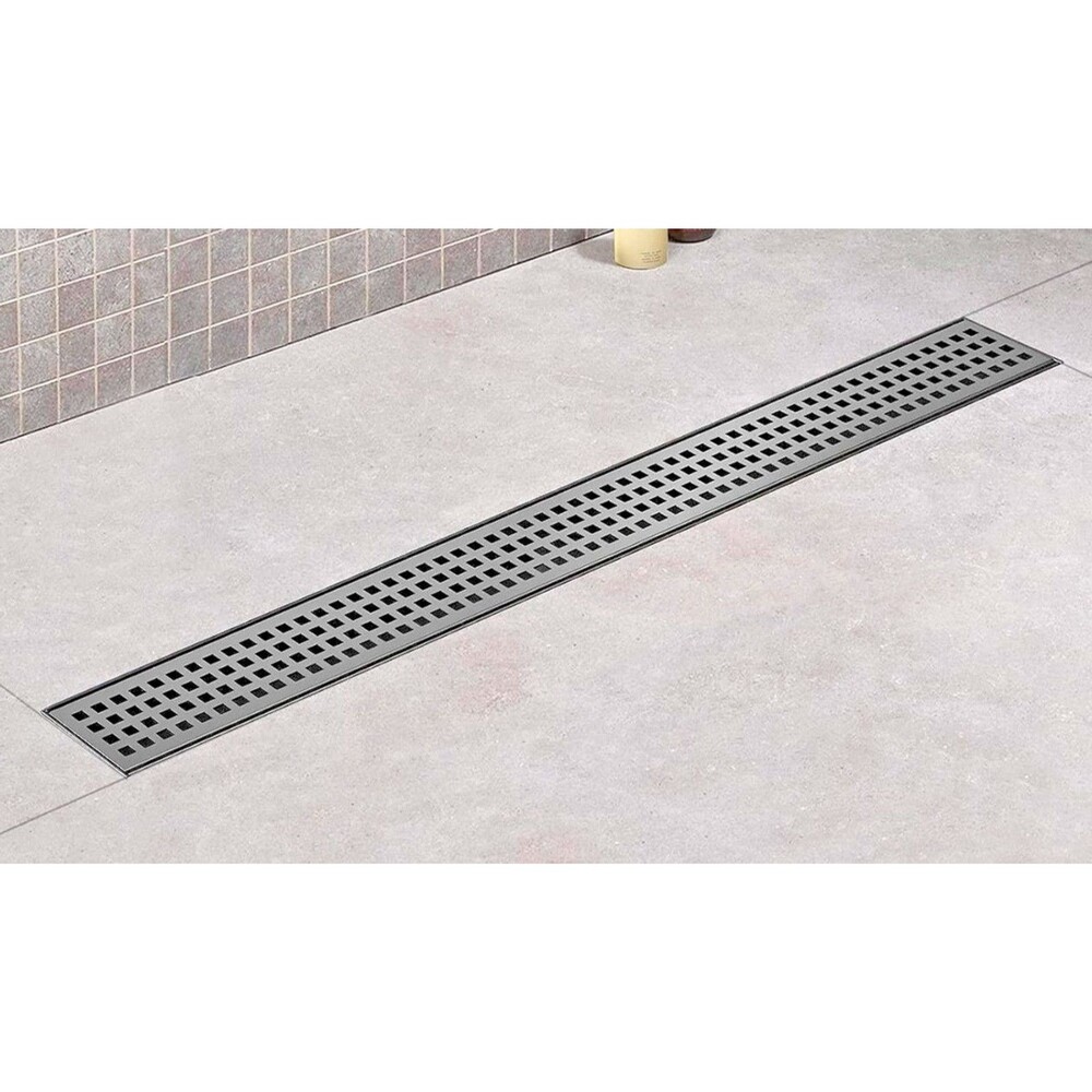 35.75" Linear Shower Drain Black Stainless Steel Square Grate Open Box New